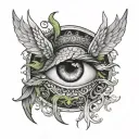 Feyre's eye tatoo with Rhysand's wings with the three main dragons from fourth wing  tattoo design idea