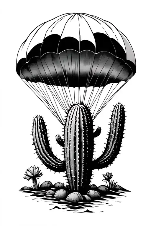 cactus parachute tattoo design idea
