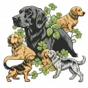 Three dogs, 2 golden retrievers(red and white one) and 1 golden lab. In front of a four leaf clover. But make sure the 4 tattoo design idea