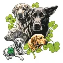 Three dogs, 2 golden retrievers(red and white one) and 1 golden lab. In front of a four leaf clover. But make sure the 4 tattoo design idea