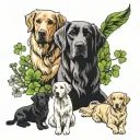 Three dogs, 2 golden retrievers(red and white one) and 1 golden lab. In front of a four leaf clover. But make sure the 4 tattoo design idea