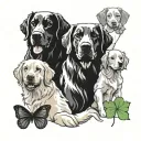 Three dogs, 2 golden retrievers(red and white one) and 1 golden lab. In front of a four leaf clover. But make sure the 4 tattoo design idea
