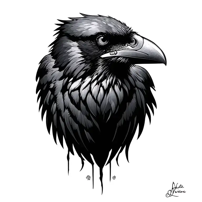 raven staring back tattoo design idea