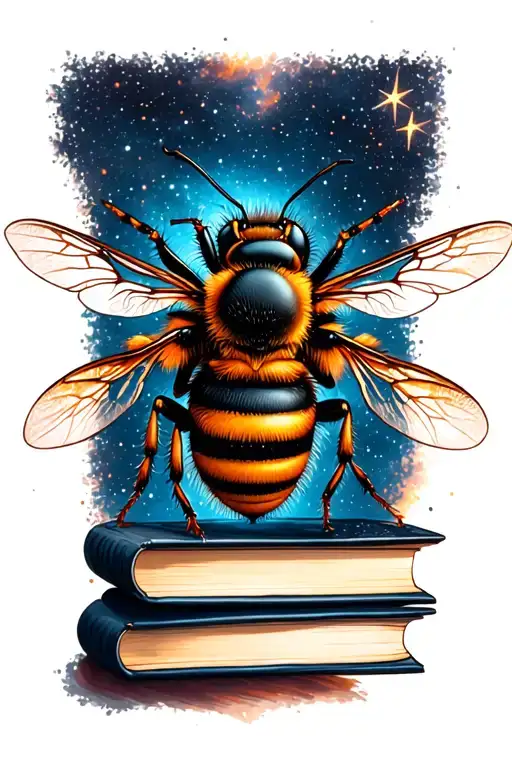 Bee, books, star constilations tattoo design idea