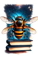 Bee, books, star constilations tattoo design idea