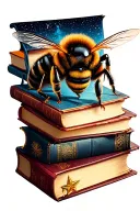 Bee, books, star constilations tattoo design idea
