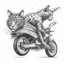 Design a tattoo featuring a sleek cat riding a fast car, symbolizing speed and agility tattoo design idea