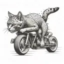 Design a tattoo featuring a sleek cat riding a fast car, symbolizing speed and agility tattoo design idea