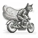 Design a tattoo featuring a sleek cat riding a fast car, symbolizing speed and agility tattoo design idea