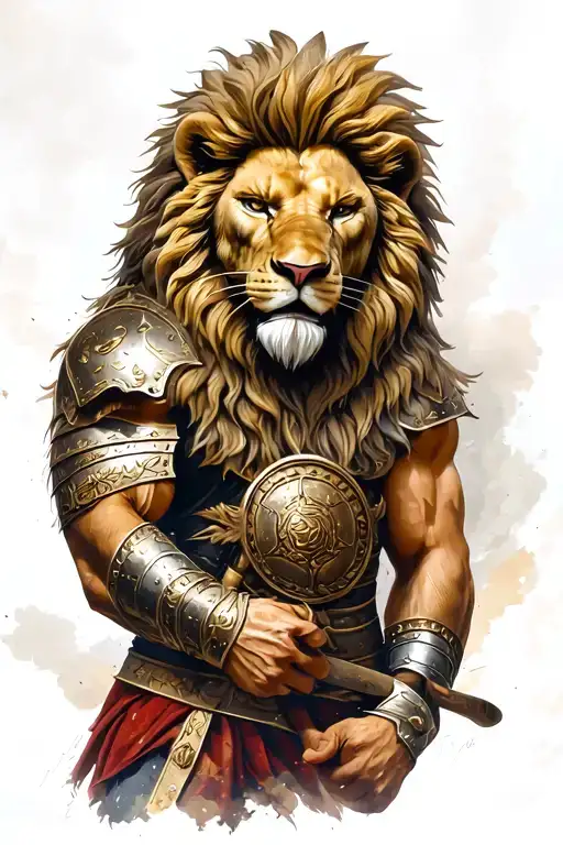 lion-headed gladiator in the coliseum gladiator fighting tattoo design idea