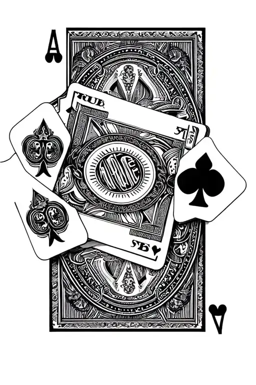 money and playing cards forming tattoo design idea