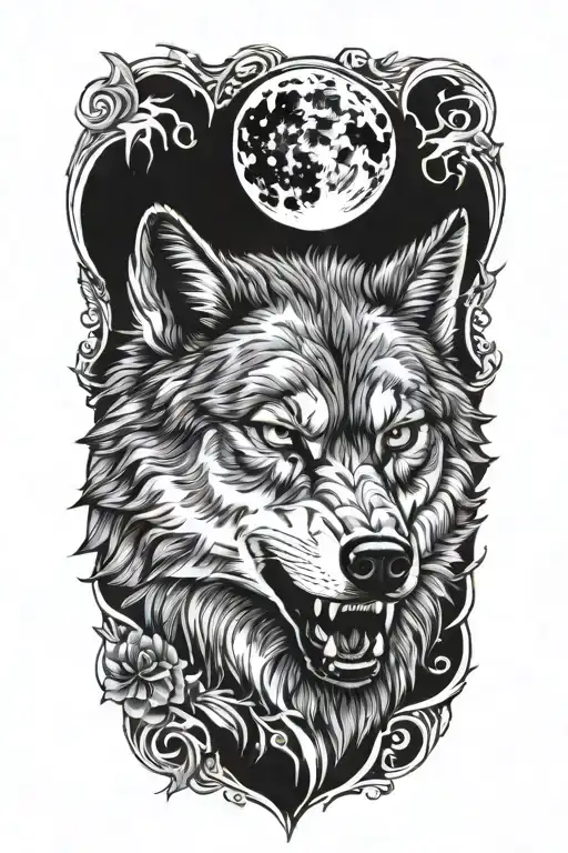 angry wolf tattoo design idea