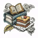 books and cake tattoo design idea