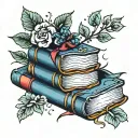 books and cake tattoo design idea