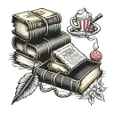 books and cake tattoo design idea