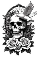 skull with roses and white dove holy spirit above tattoo design idea