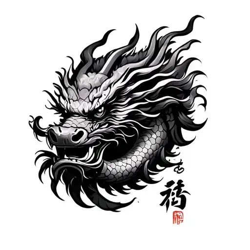 Chinese dragon on forearm cuff with Chinese or kung fu signs. tattoo design idea