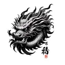 Chinese dragon on forearm cuff with Chinese or kung fu signs. tattoo design idea