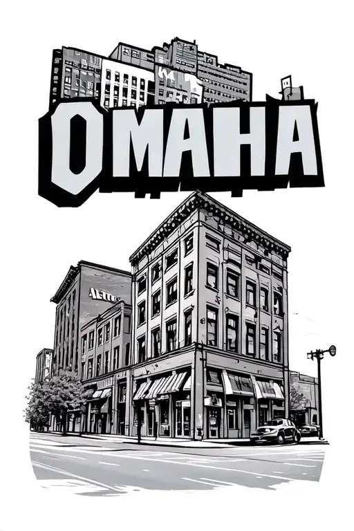downtown Omaha Nebraska with graffiti buildings tattoo design idea
