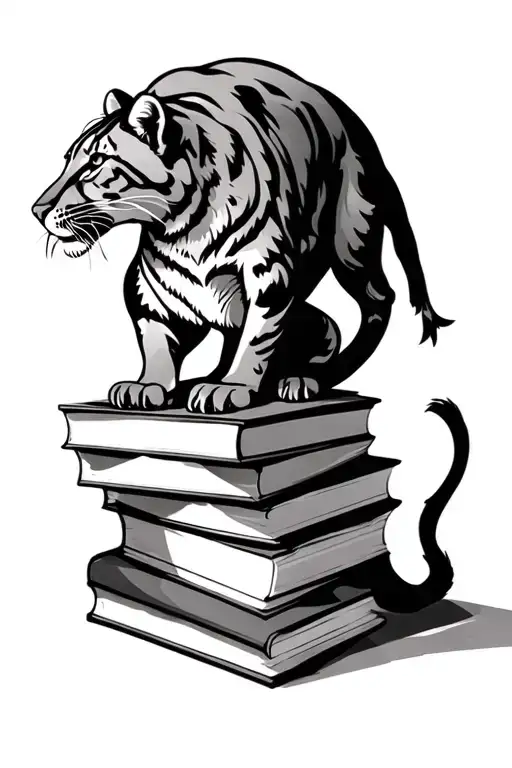 cougar on stack of books tattoo design idea