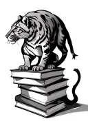 cougar on stack of books tattoo design idea