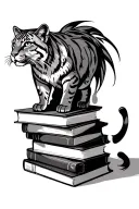 cougar on stack of books tattoo design idea