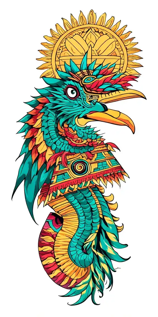 Quetzalcoatl with Tezcatlipoca on the Pyramid of the Sun tattoo design idea