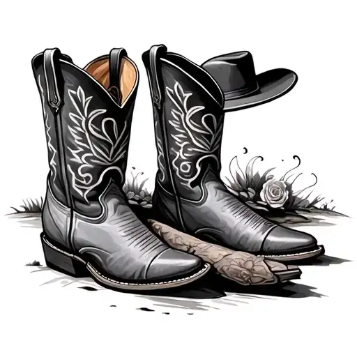 Cowboy boots and hat tattoo design idea