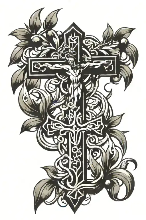 olive branch with saint peter holding cross tattoo design idea