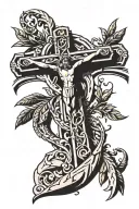 olive branch with saint peter holding cross tattoo design idea