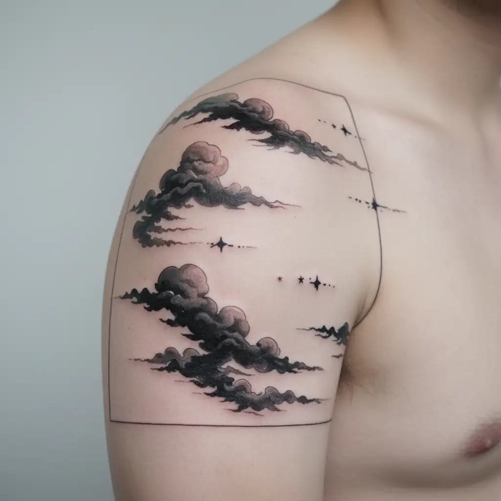 Filler  japanese Clouds and wind stars tattoo design idea