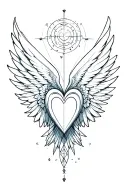 wings, books, geometrische formen, anatomisches herz und hirn tattoo design idea