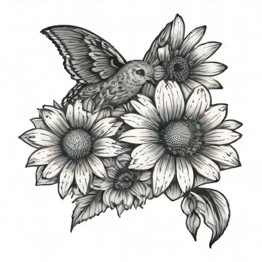 create a fine line tattoo, of an outline of the best friends animal society logo, with daisies around it. tattoo design idea