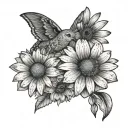 create a fine line tattoo, of an outline of the best friends animal society logo, with daisies around it. tattoo design idea