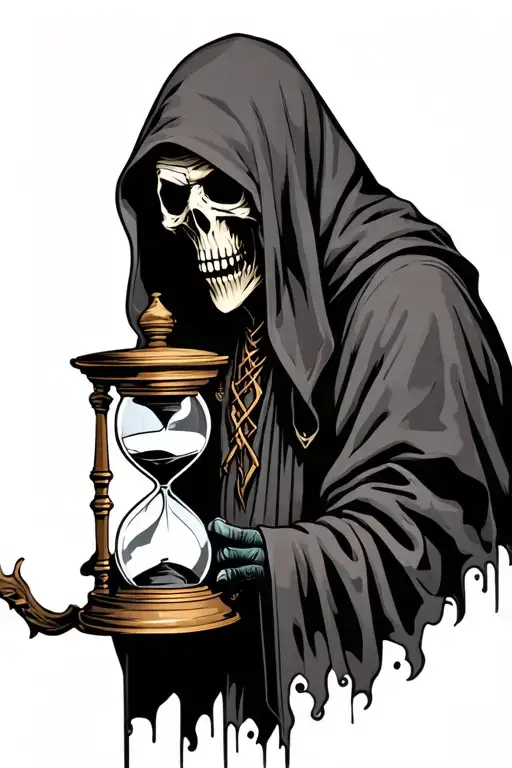 rugged grim reaper holding hourglass tattoo design idea