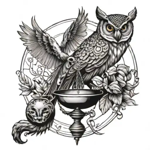 Libra with owl and mongoose  tattoo design idea