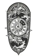 Incorporate gaming and ancient history into a tattoo design inspired by the concept of time travel, featuring iconic symbols from different eras merging together tattoo design idea