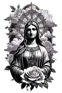 Guadalupe with clouds and roses tattoo design idea