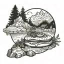 mountain bagel,stream,partridge, mountain  thyme tattoo design idea