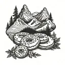 mountain bagel,stream,partridge, mountain  thyme tattoo design idea