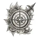 Sun and arrow and compass tattoo design idea