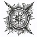 Sun and arrow and compass tattoo design idea