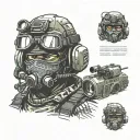  army  spec ops helmet with night vision goggles mounted to it. wearing it is a smiley face but the eyes are Xs tattoo design idea