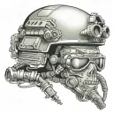  army  spec ops helmet with night vision goggles mounted to it. wearing it is a smiley face but the eyes are Xs tattoo design idea