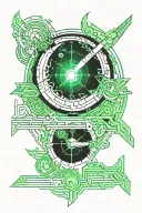 Celestial planet green fire casting light on a crescent moon tattoo design idea