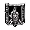roman soldier with shield engraved cambodia and hmong symbols tattoo design idea