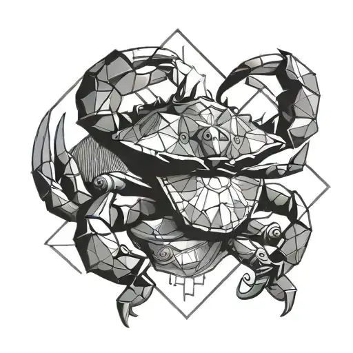 crab and ram and fish geometric design tattoo design idea