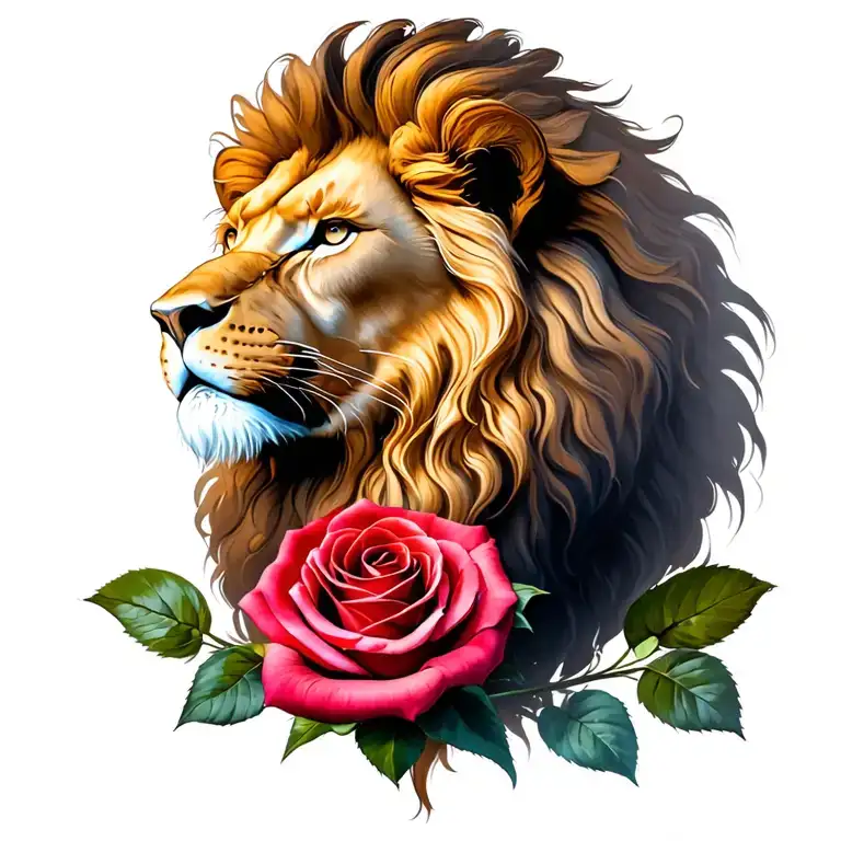 Lion head with back to a small rose intertwined on a small wrist tattoo design idea