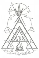 teepee, wild west, fire, rose tattoo design idea