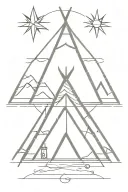 teepee, wild west, fire, rose tattoo design idea